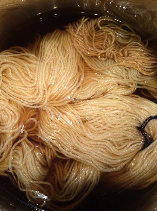 Yarn into dye bath